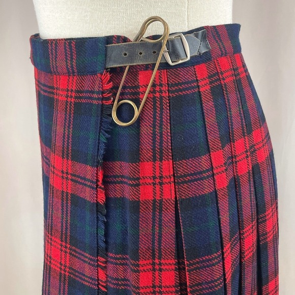 Vintage Womens (30") Kilt Wool Plaid Pleated Wrap Skirt Red Blue Midi UK Trad - Picture 4 of 7